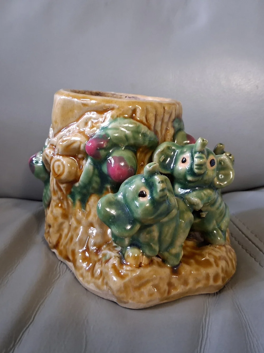 Vintage Majolica Style Elephant Planter